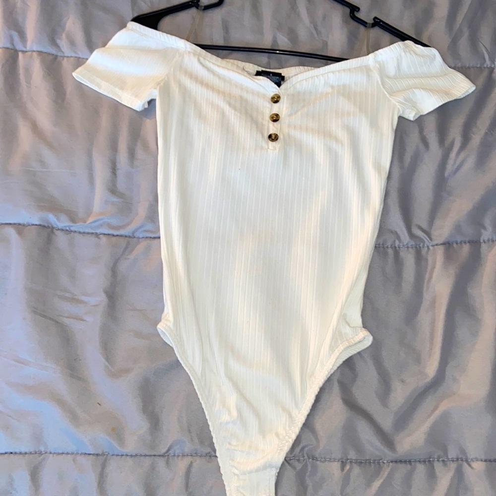 White Off the shoulder one piece from Rue 21….size: S